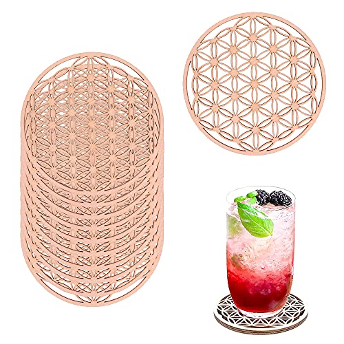 MEZHEN Blume des Lebens Untersetzer Birkenholz Rund Untersetzer Retro Korkuntersetzer Gläser für Getränke Kaffee-Tee-Untersetzer Tischsets Coaster Wiederverwendbar 10 Stück von MEZHEN