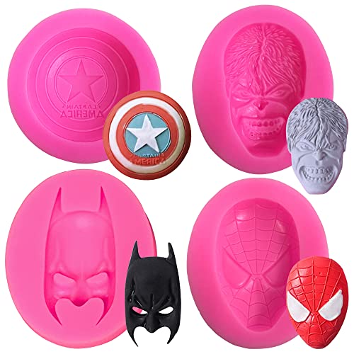 MEZHEN Hero Fondant Formen Superhero Silikonform Superhelden Fondant Form 3D Fondant Kinder für DIY Kuchen Dekoration Schokolade Süßigkeiten Backform 4 Stück von MEZHEN