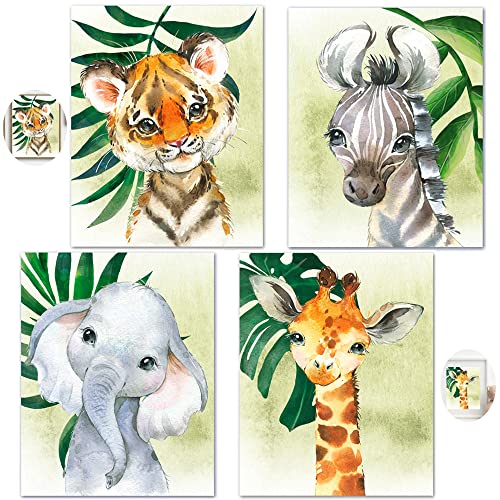 MEZHEN Waldtiere Poster Tiere Bilder Aquarell Kunst Wilde Tiere Leinwanddruck Wanddekorationen Pferd Kinderzimmer Deko Giraffe Wandbild Tiger Elefant 20 x 25 cm von MEZHEN