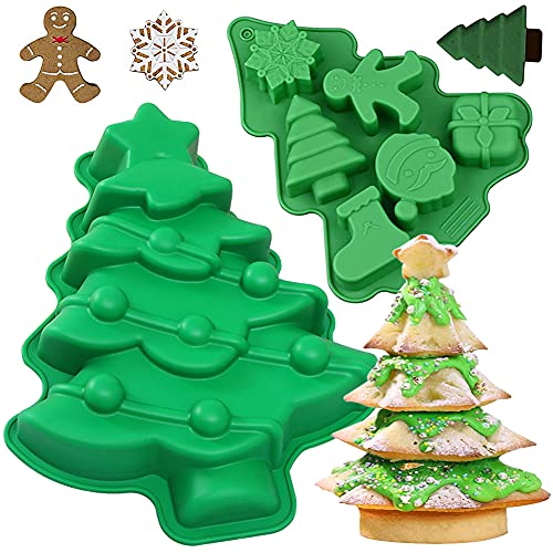 MEZHEN Weihnachten Silikonform Backform Weihnachtsbaum Kuchenform Silikon Kuchenbackform Mousse Fondant Schokolade Soap Motivbackformen 3D für Weihnachten Form 2 Stück von MEZHEN