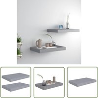 The Living Store Schwebende Wandregale 2 Stk. Grau 40x23x3,8cm mdf - Schwebendes Wandregal - Wandregal Grau - Regal mdf - Regalset - Wohnraumdeko von MEZHENG