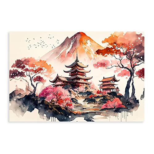 MEZUMI Japanische Landschaftskunst, Leinwand-Poster, Wandkunst, Dekordruck, Bild, Gemälde für Wohnzimmer, Schlafzimmer, Dekoration, ungerahmt, 50 x 75 cm von MEZUMI