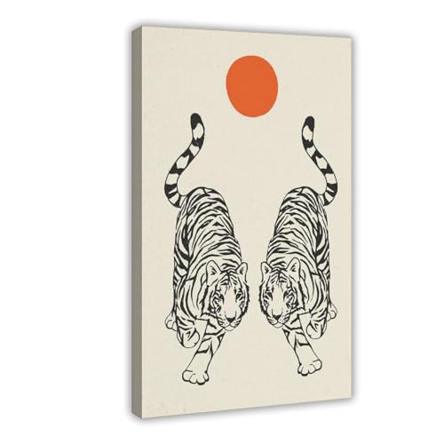 MEZUMI Leinwandposter Tiger Tiger Sonne Boho Vintage Leinwand Poster Schlafzimmer Dekor Sport Landschaft Büro Zimmer Dekor Geschenk Rahmenstil 30 x 45 cm von MEZUMI