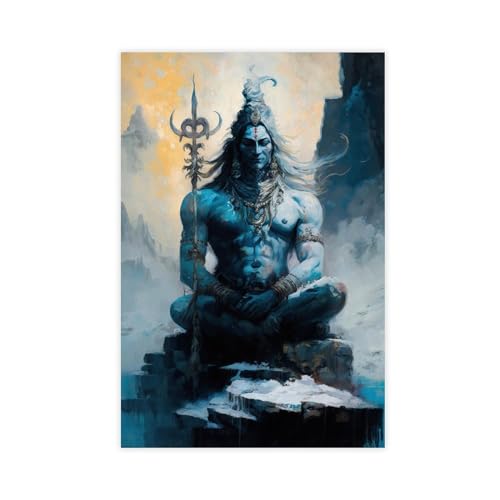 MEZUMI Lord Shiva Indian Gods Art 1 Leinwand-Poster, Wandkunst, Dekordruck, Bild, Gemälde für Wohnzimmer, Schlafzimmer, Dekoration, ungerahmt, 50 x 75 cm von MEZUMI