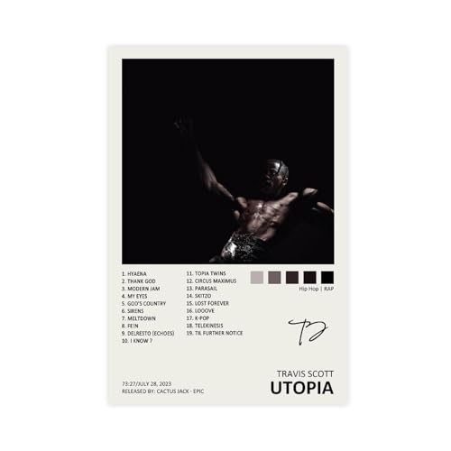 MEZUMI Travis Scott UTOPIA Leinwand-Poster, Wandkunst, Dekor, Bild, Gemälde für Wohnzimmer, Schlafzimmer, Dekoration, ungerahmt, 40 x 60 cm von MEZUMI