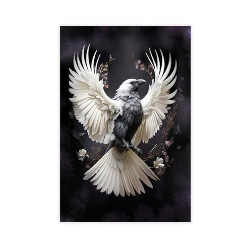 MEZUMI Weißer Rabe Vogel Kunst Leinwand Poster Schlafzimmer Dekor Sport Landschaft Büro Zimmer Dekor Geschenk Unrahmen-Stil 40 x 60 cm von MEZUMI