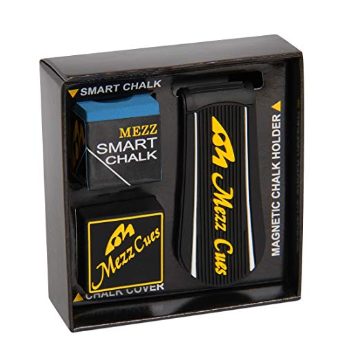 MEZZ Smart Chalk Set Pool Cue Kreide + Kreidehalter + Kreideabdeckung (Schwarz mit Gelbem Logo) von MEZZ