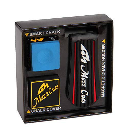 MEZZ Smart Chalk Set Poolqueue Kreide + Kreidehalter + Kreideabdeckung (Schwarz mit weißem Logo) von MEZZ