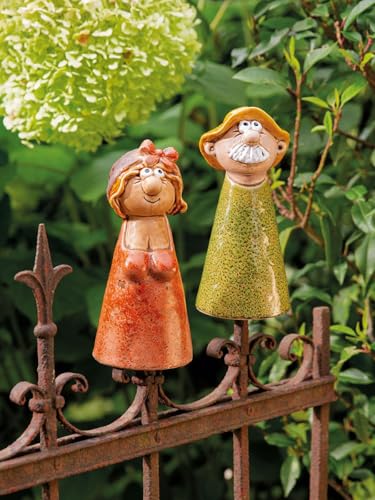MF 2er Set Hans & Hilde Zaunhocker Set – Keramikfiguren für Gartenzaun von MF