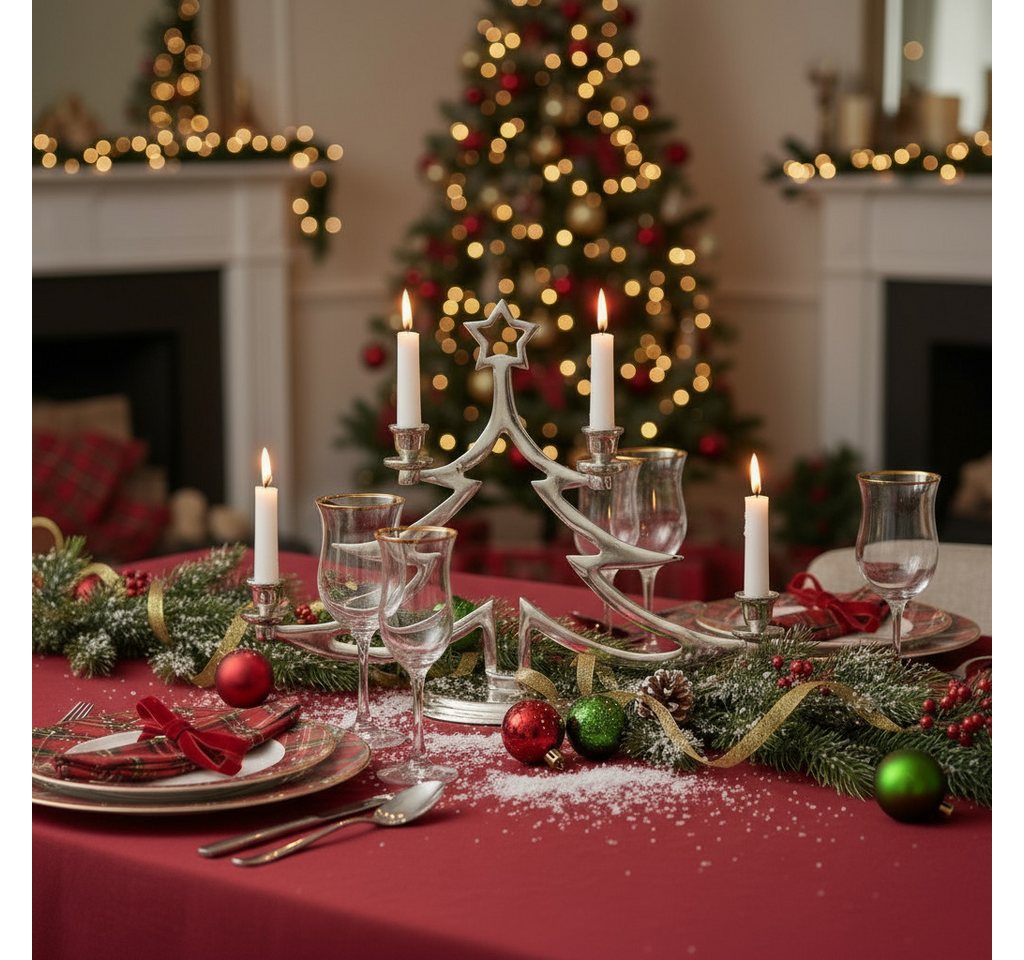 MF Adventsleuchter SilverTree Kerzenständer Weihnachtsbaum Design Silber 4-armig Alu (1 St) von MF