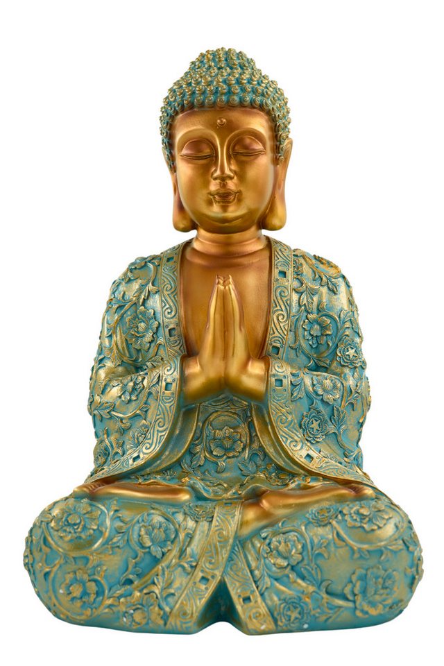 MF Buddhafigur XXL Erhabene Buddha Figur NYORAI in Mintgrün & Gold 41,5 cm Höhe von MF