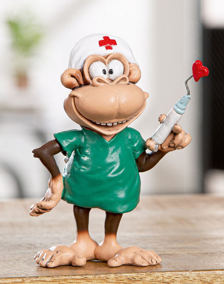 MF Comicfigur Nurse Monkey Affenfigur Pfleger mit Spritze Deko Blau Braun 12cm (1 St) von MF