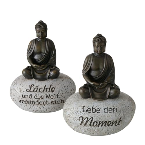 MF Dekoaufsteller Set Zen-Buddha mit Weisheitssprüchen, 2er Set, 15 cm, Kunstharz, Braun und Grau von MF