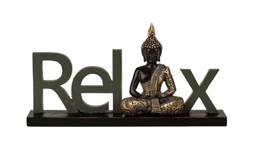 MF Dekorativer Schriftzug Relax mit Buddha Figur in Schwarz von MF