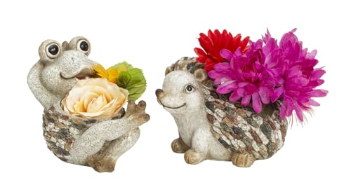 MF Garten Pflanzgefäße Blumentöpfe 2er-Set, Frosch & Igel Dekofiguren, Polyresin, 16,5 x 18 cm & 15 x 19 cm, Grau-Braun MF Garten Pflanzgefäße Blumentöpfe 2er-Set, Frosch & Igel Dekofiguren, Polyresin, 16,5 x 18 cm & 15 x 19 cm, Grau-Braun von MF
