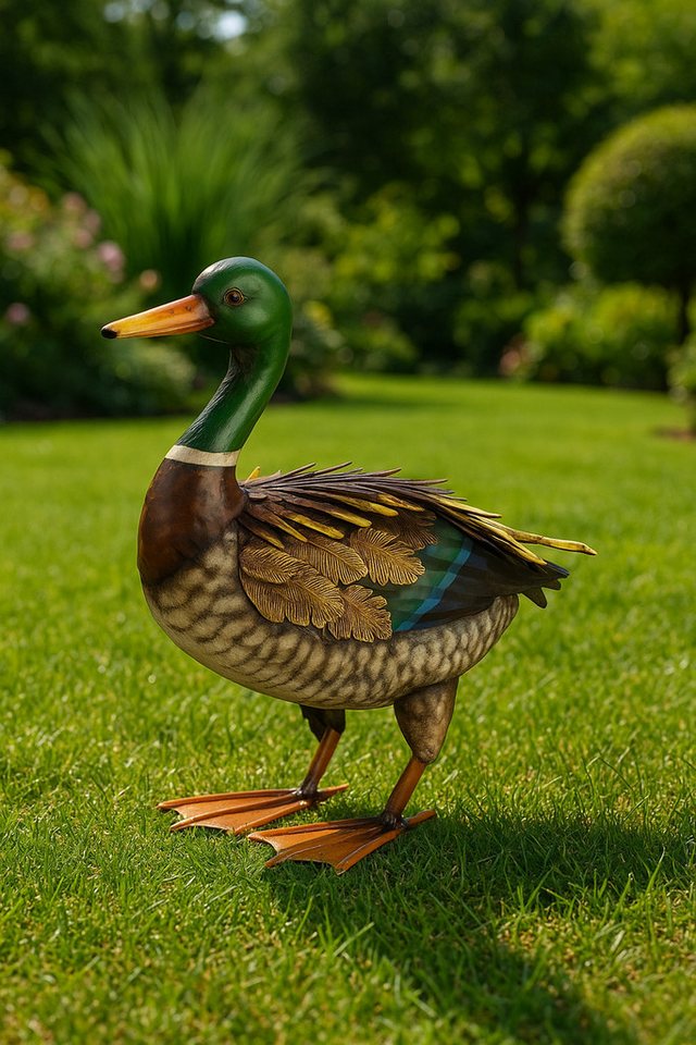 MF Gartenfigur Dekofigur Ente Federfreude Metall bunt 35cm Gartenfigur stehend, (1 St) von MF
