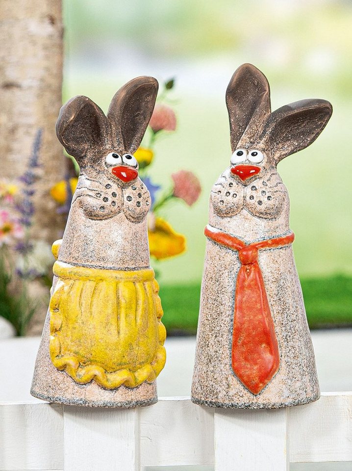 MF Gartenfigur Zaunfigur Hasenpaar Klaus & Claudia – Keramik Dekofigur 2er-Set, (2 St) von MF