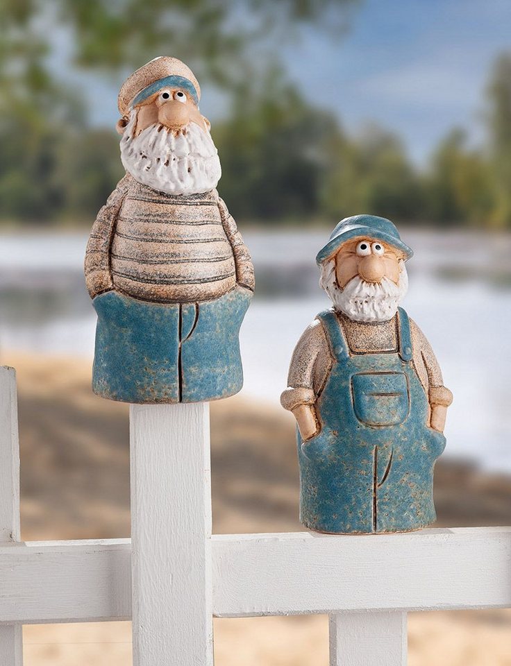 MF Gartenfigur Zaunfigur Seemann Jakob 2er Set Keramik Blau Maritim 19 cm, (2 St) von MF