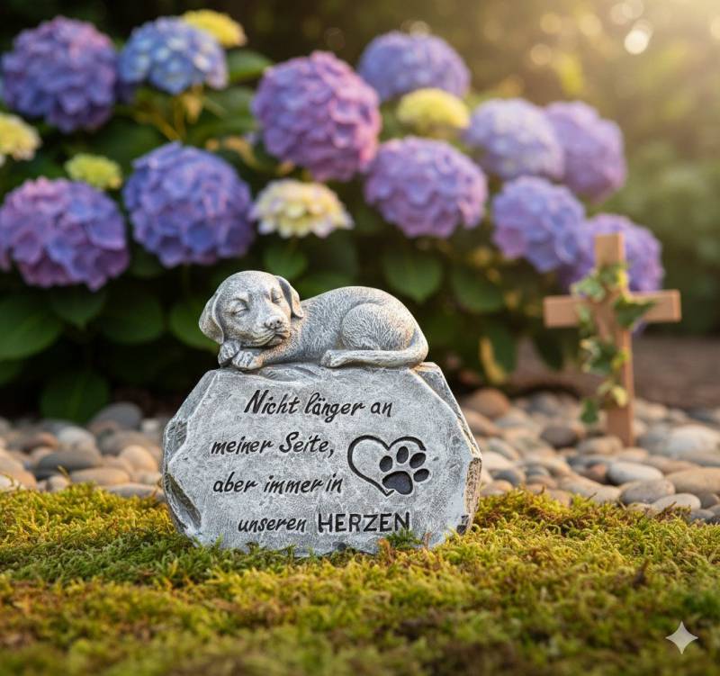 MF Grabkerze Treuer Begleiter Hund auf Grabstein 15 cm Gedenkfigur in Grau (1-tlg) von MF