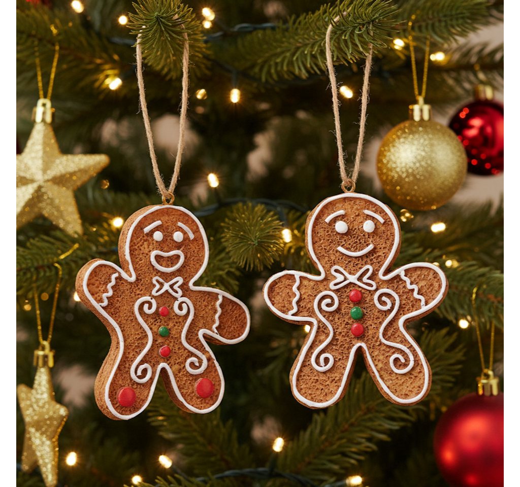 MF Hänge-Weihnachtsbaum Weihnachtsanhänger Ginger 2er Set Lebkuchenmann Handbemalt (2 St) von MF