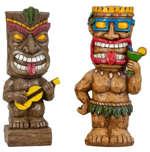 MF Hawaii Tiki Figuren Set 2er - lustige Deko mit Gitarre und Cocktail, 33,5 cm, Polyresin von MF