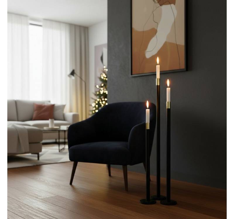 MF Kerzenhalter Bodenkerzenleuchter Mats Eisen Schwarz Gold Modern 76,5 cm Höhe (3 St) von MF