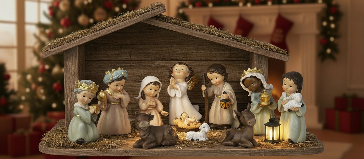 MF Krippenfigur Weihnachtskrippen Set Heilige Familie 11tlg Krippenfiguren Handbemalt (11 St) von MF