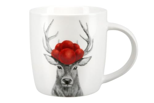 Porzellan Kaffeetasse mit Hirsch-Motiv, 380 ml, 12 cm x 8,5 cm x 9 cm, 6er Set, Weiß von MF