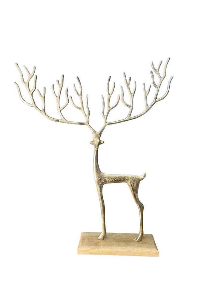 MF Skulptur Goldenes Rentier mit Grafischem Geweih Hirsch Weihnachtsdeko von MF