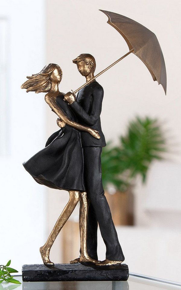 MF Skulptur Skulptur Rain mit Paar und Regenschirm in Schwarz und Gold, 36,5cm (1 St) von MF