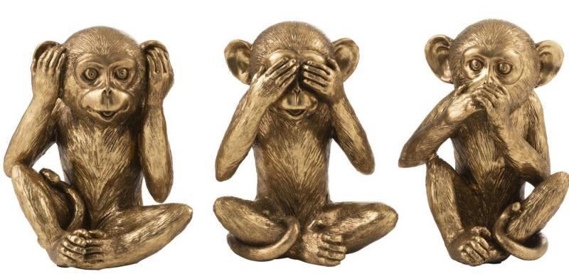 MF Skulptur XXL Grösse 3 Affen Figuren Nichts Hören - Sehen - Sagen Höhe 23cm Gold von MF