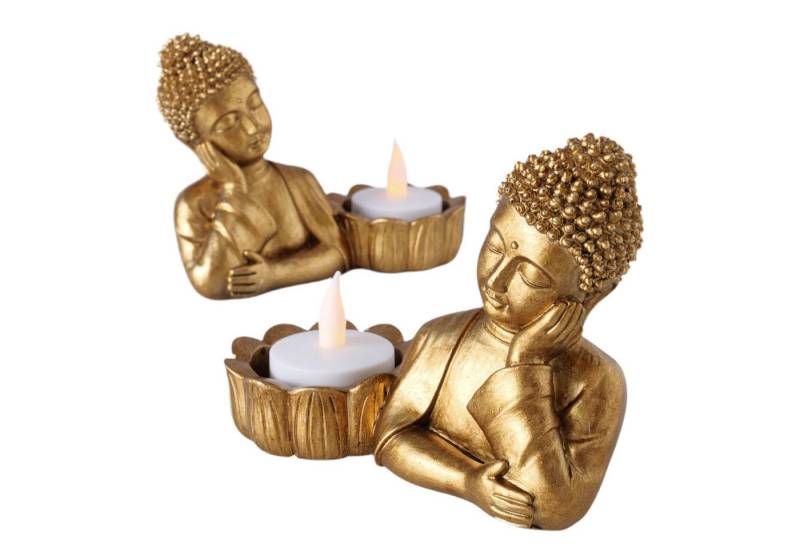 MF Teelichthalter Elegantes 2er Set Teelichthalter Buddha Luxor Gold Glanzoptik (2 St) von MF