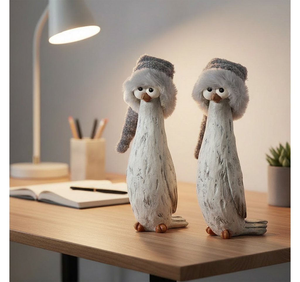 MF Tierfigur Pinguinfiguren Toffel 2er Set Winterdeko Grau Handgearbeitet (2 St) von MF
