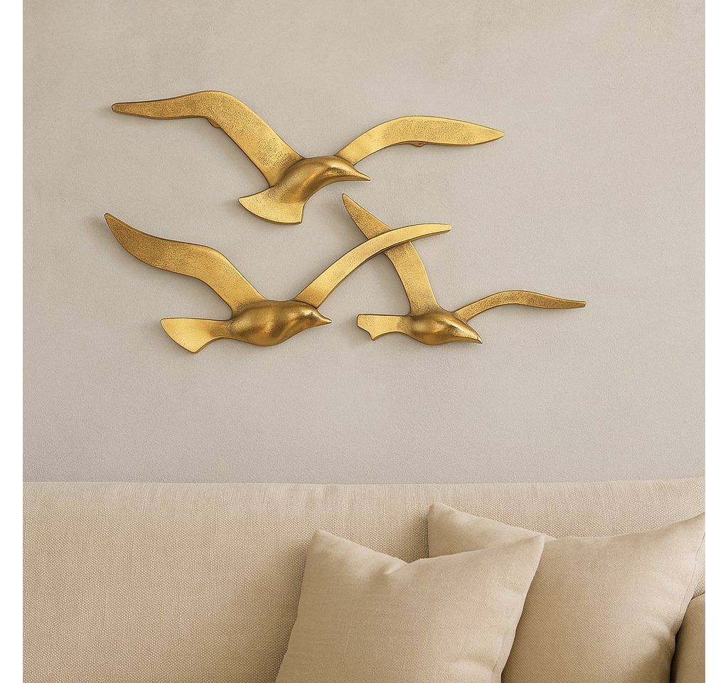 MF Wanddekoobjekt Wanddeko Seagold Möwen Gold Aluminium 2er Set (2 St) von MF