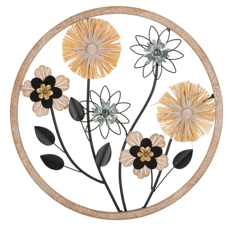 MF Wanddekoobjekt Wandobjekt Fiorella Rund Blumen Boho Metall Holz Raffia 50cm (1 St) von MF