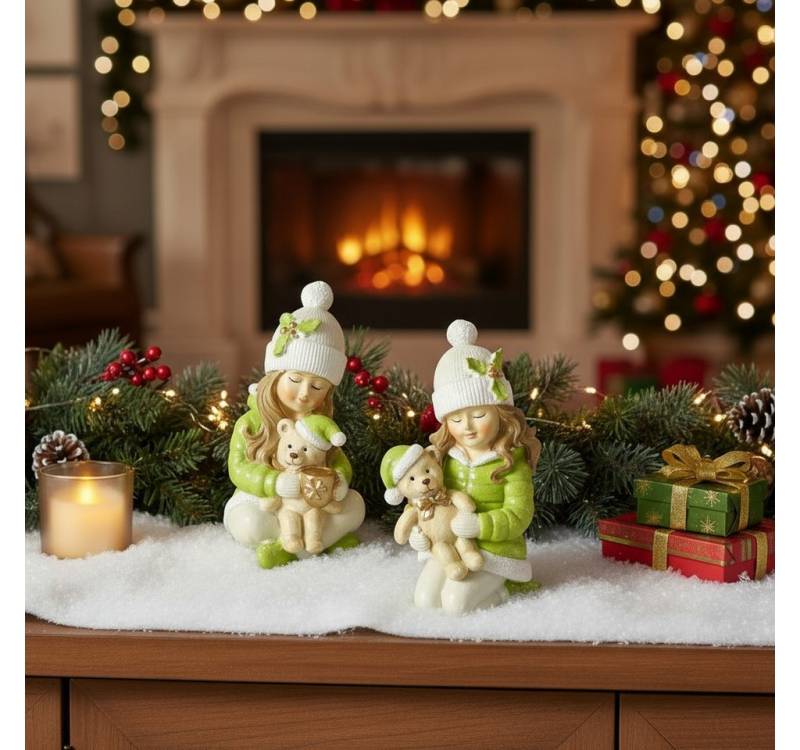 MF Weihnachtsfigur Weihnachtsdeko Figur Maren 2er Set Mädchen mit Teddybär Handbemalt (2 St) von MF