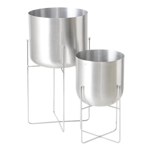 Sofia Übertopf Set, 2-teilig, Metall Silber Matt, 44cm/31,5cm Höhe, mit Gestell, für Innen- und Außenbereich von MF