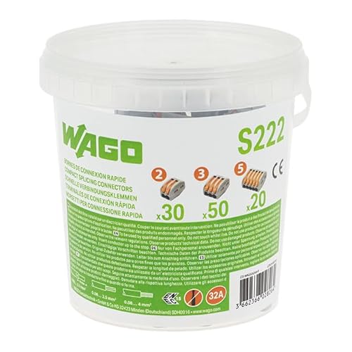 WAGO - WAGO Plastikeimer 100 Verbindungsdosenklemmen - Sortiment 100 Stück Hebelklemmen Typ 222 2-Leiter-Klemmen, 3-Leiter-Klemmen und 5-Leiter-Klemmen von MFANBLAS