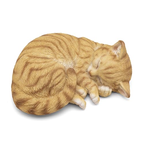 MFAOSHI Garten Tabby Harz Katze, Handbemalt Figurine Schlafende Katze Draußen Gartendeko Frostfest Wetterfest Tier Sammlerstück Skulptur,Orange von MFAOSHI