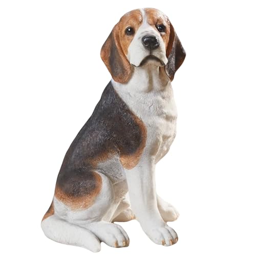 MFAOSHI Hunde Gartendeko, Sitzender Hund Beagle Figuren, Wetterfeste Tierstatue Balkon Deko Welpe Ornamente für Wohnzimmer Innenhof Rasen von MFAOSHI