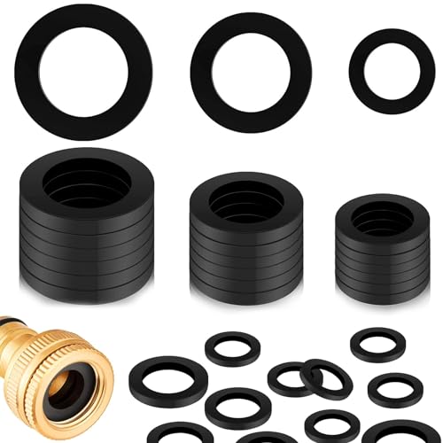 60 Stück Flachdichtung Gummi Set, Gummi Unterlegscheiben 10/12/16/20mm Sanitär Gummidichtung rund für Wasserhahn Reparatur Bad Küchengeräte (schwarz) von MFCGHXR