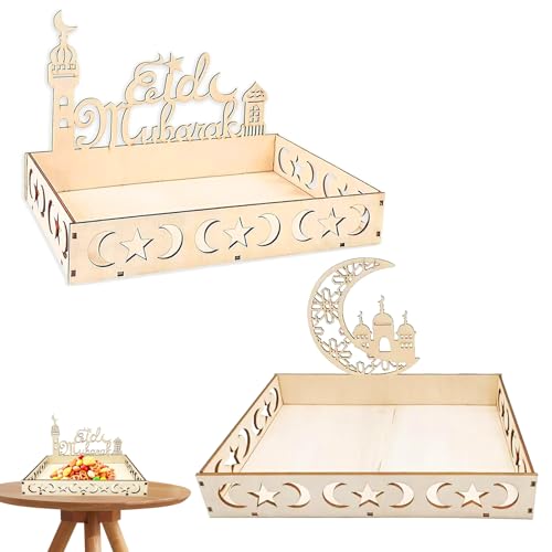 2 Stück Atuoxing Ramadan Teller, Eid Mubarak Platte, Holztablett, Atuoxing Ramadan Teller, Eid Mubarak Platte, Ramadan Deko Holz Tablett,Stilvolles Ramadan Tablett Exquisites Ramadan Tischdeko von MFCGHXR