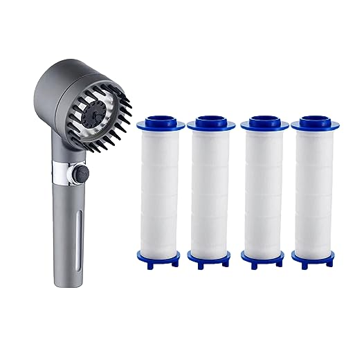MFCGHXR PP Baumwolle Filter Duschkopf und Schlauch, neueste Hochdruck-Power-Duschköpfe mit 3 Sprühmodi, Duschkopf mit Wasserstopp-Taste und 4-teiligem Filter, Sediment-Kartusche gefiltert von MFCGHXR