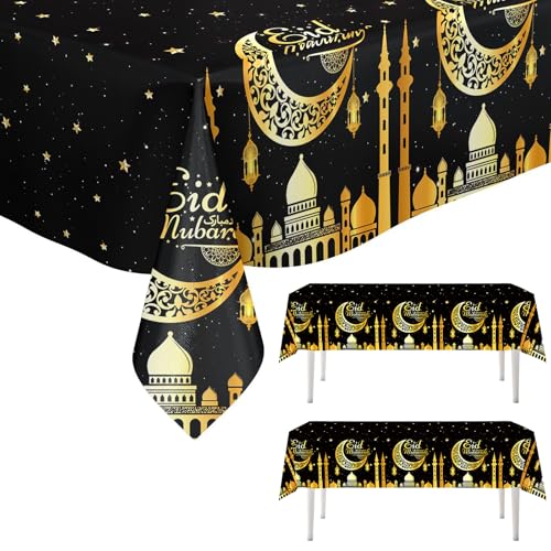 2 Stück Eid Mubarak Ramadan Tischdecke,Eid Tischdecken, Ramadan Tischläufer - Perfekte Tischdecke aus PVC, speziell für die Ramadan-Zeit gestaltet, Strapazierfähige und Wasserfeste Ramadan Tischdecke von MFCGHXR