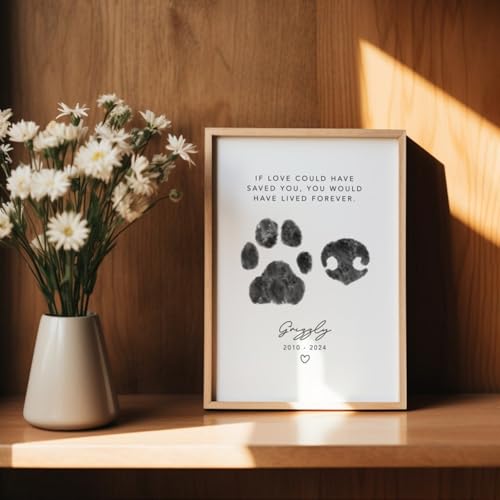 MFCHICIFY Gedenk-Bilderrahmen für Pfoten und Nase, personalisiertes Gedenkgeschenk für Haustiere, Trauergeschenk, individuelles Pfotenabdruck-Foto+ Name, Datum, Haustierliebhaber-Geschenk (A4 x 30 cm) von MFCHICIFY