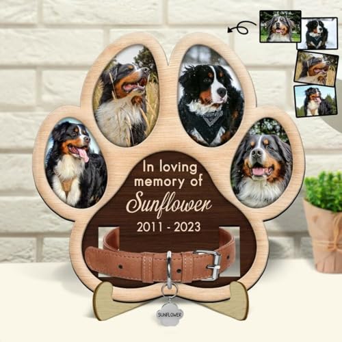 MFCHICIFY Personalisierter Gedenkrahmen für Hunde, große Pfotenabdrücke, mehrere Bilder mit Halsbandhalter, Gedenk-Haustier-Halsbandschild, Geschenk für Haustierverlust, Geschenk für Hundeliebhaber von MFCHICIFY
