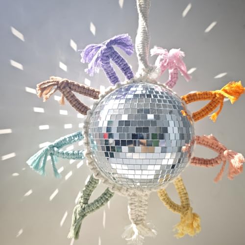 Böhmische Discosonne Discokugel mit Regenbogen Makramee Sonnenschein Fransen mit Aufhänger, Makramee Disco Sonne Dekor, Reflektierende Discokugel für Party Home Decor, Silber Böhmische Discosonne Discokugel mit Regenbogen Makramee Sonnenschein Fransen mit Aufhänger, Makramee Disco Sonne Dekor, Reflektierende Discokugel für Party Home Decor, Silber von MFGDISCO