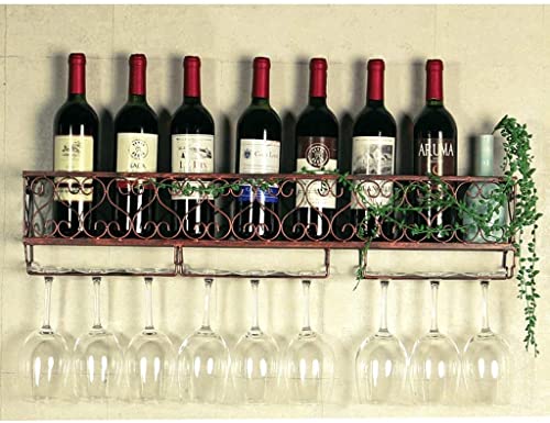 Wandmontierter Weinglas-Flaschenhalter aus Metall, hängender Weinkelch-Stielglashalter | Wand-Weinlager-Organizer-Regal (Farbe: Braun, Größe: 80 x 10 x 17 cm) von MFGHPCX