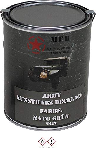 MFH Farbdose Army 1 Liter Kunstharzlack Decklack Militärlack Militärfarbe Armee Nato Lack viele Farben (Nato Grün, Matt) von MFH