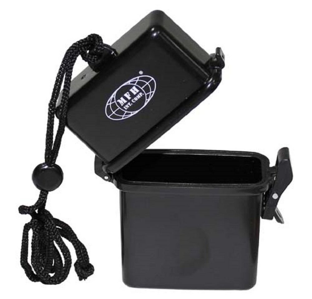 MFH Aufbewahrungsbox Box, Kunststoff, wasserdicht Nackenband, schwarz (Packung), mit Deckel von MFH